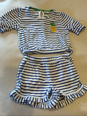 Striped Blue & White Kids Casual Summer Set with Pineapple Patch